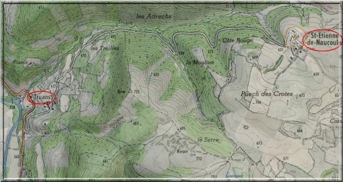 Truans et St Etienne de Naucoulès 12400 plan s